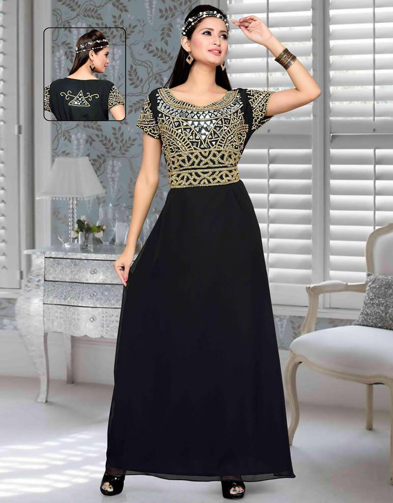 New Designer Reyon Party Wear Look Black Gown and Bottom With Heavy Em –  Vaamaangana